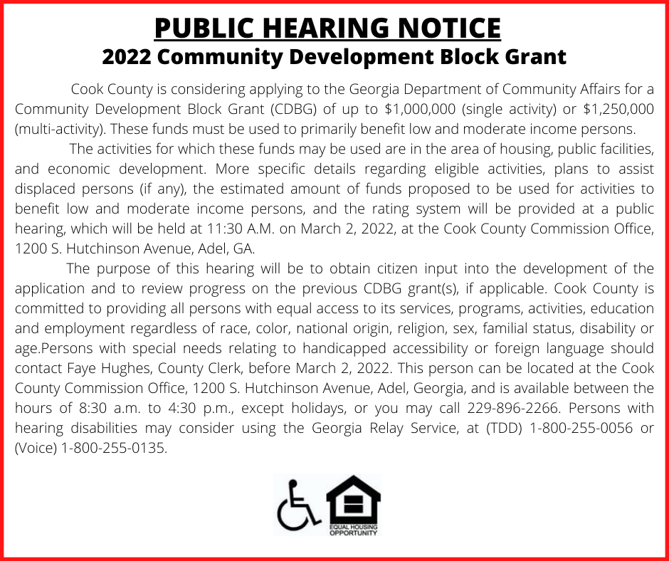 Public Hearing: 2022 Community Development Block Grant